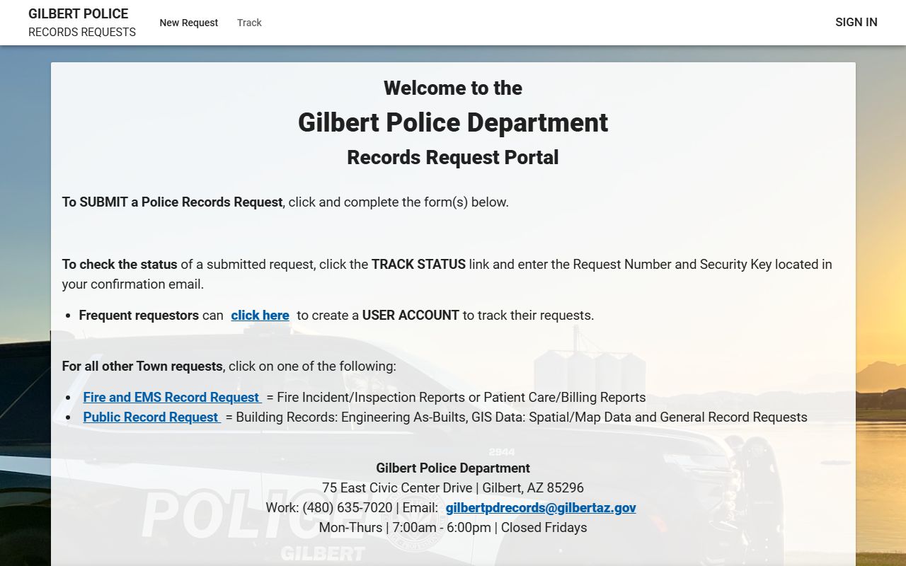 Gilbert Police records portal for public records requests