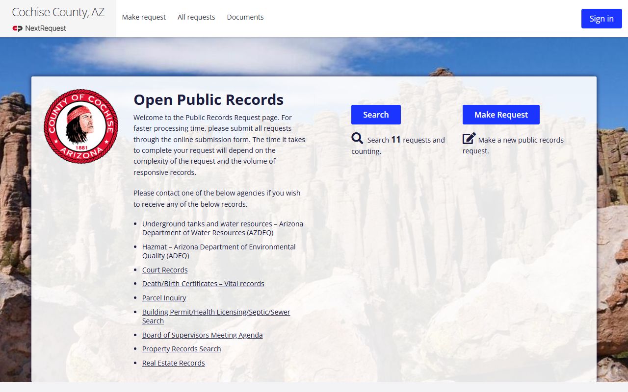 Cochise County NextRequest public records portal
