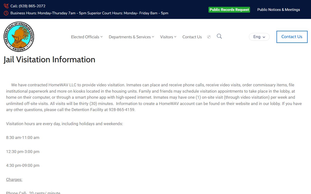 Greenlee County jail visitation information