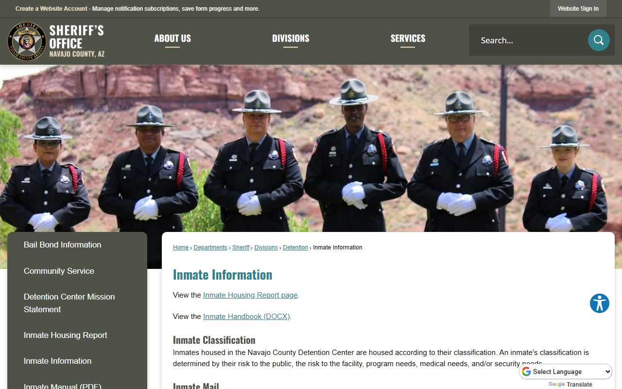Navajo County inmate information page