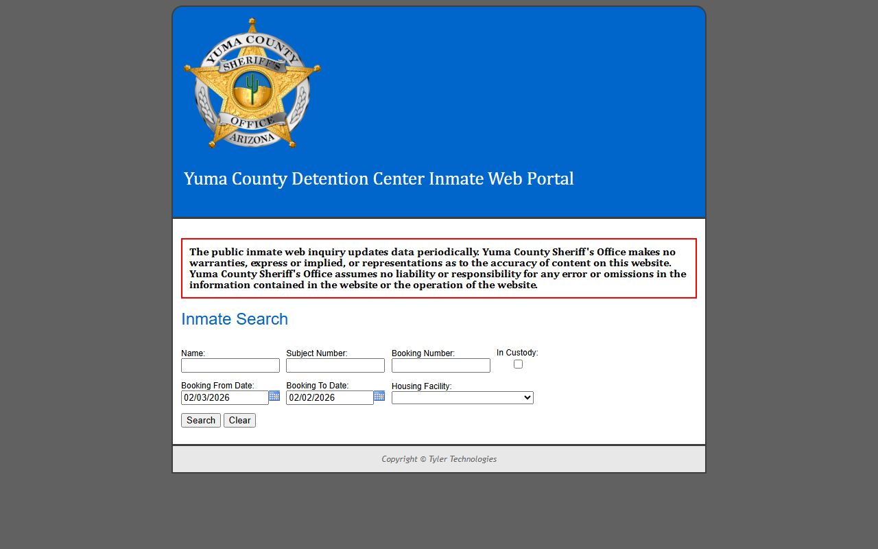 Yuma County inmate inquiry search portal